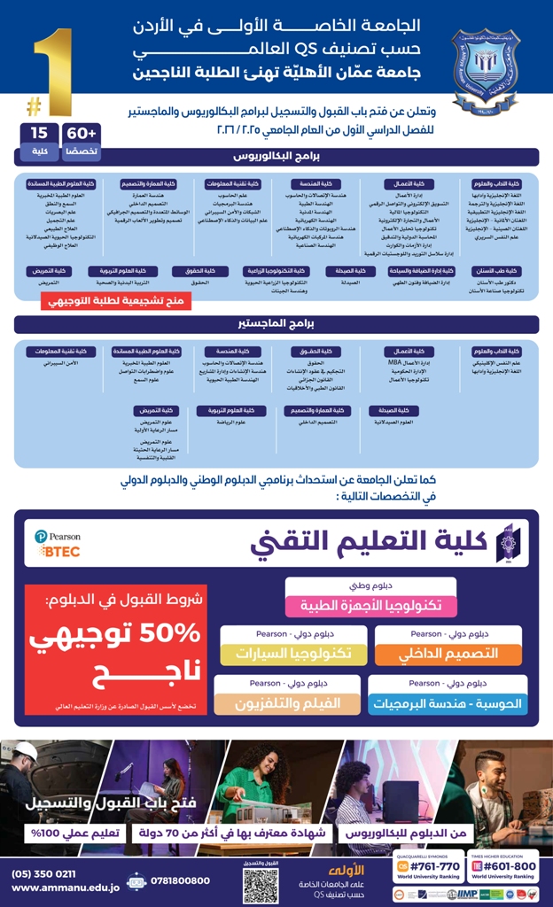  الأهلية تعلن عن فتح باب القبول والتسجيل لبرامج البكالوريوس والماجستير للفصل الدراسي الاول من العام الجامعي 2025 - وكالة عكاظ الاخبارية