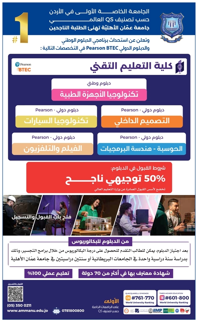  التعليم التقني في جامعة عمان الأهلية - وكالة عكاظ الاخبارية