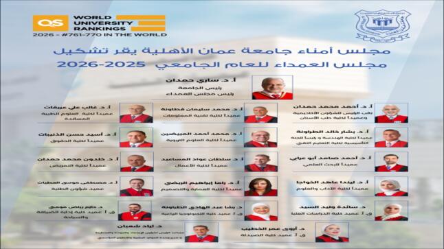 مجلس أمناء عمان الأهلية يُقِرّ تشكيل مجلس العمداء للعام الجامعي 2025 – 2026