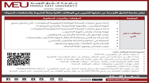 وظائف شاغرة في جامعة الشرق الاوسط 