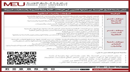 وظائف شاغرة في جامعة الشرق الاوسط 