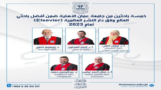 5 باحثين من عمان الأهلية ضمن أفضل باحثي العالم لعام 2023