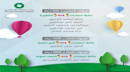 بنك صفوة الإسلامي يعلن أسماء الفائزين بجوائز منتصف العام مع العديد من السحوبات ضمن حساب توفير الأطفال “كنزي”