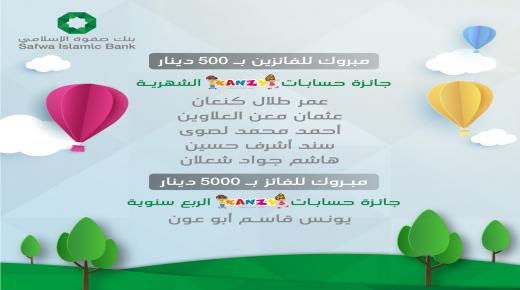 بنك صفوة الإسلامي يعلن الفائز بأول سحب ربع سنوي والفائزين بسحب شهر آذار لحساب توفير الأطفال “كنزي” للعام 2022