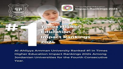 للسنة الرابعة على التوالي … عمان الأهلية الأولى على الجامعات الأردنية بتصنيف التايمز لتأثير الجامعات