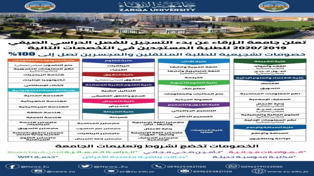 جامعة الزرقاء تعلن عن فتح باب القبول للفصل الصيفي