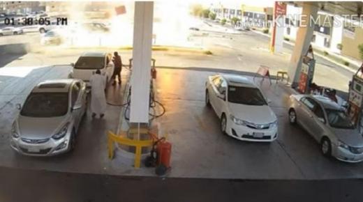 شاهد: لحظة انفجار مروع لخزان وقود محطة محروقات في المدينة