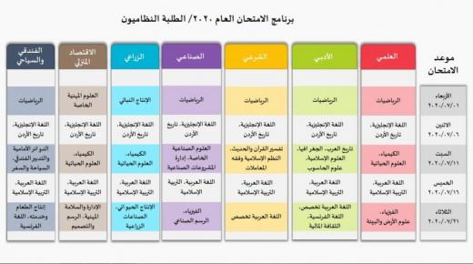 وزارة التربية تعلن برنامج امتحان التوجيهي لعام 2020 لجميع الفروع .. تفاصيل